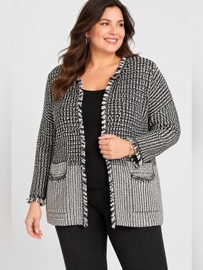 Chico’s Tweed Striped Novelty Cardigan Black White NWT Size 4 XXL Plus Size